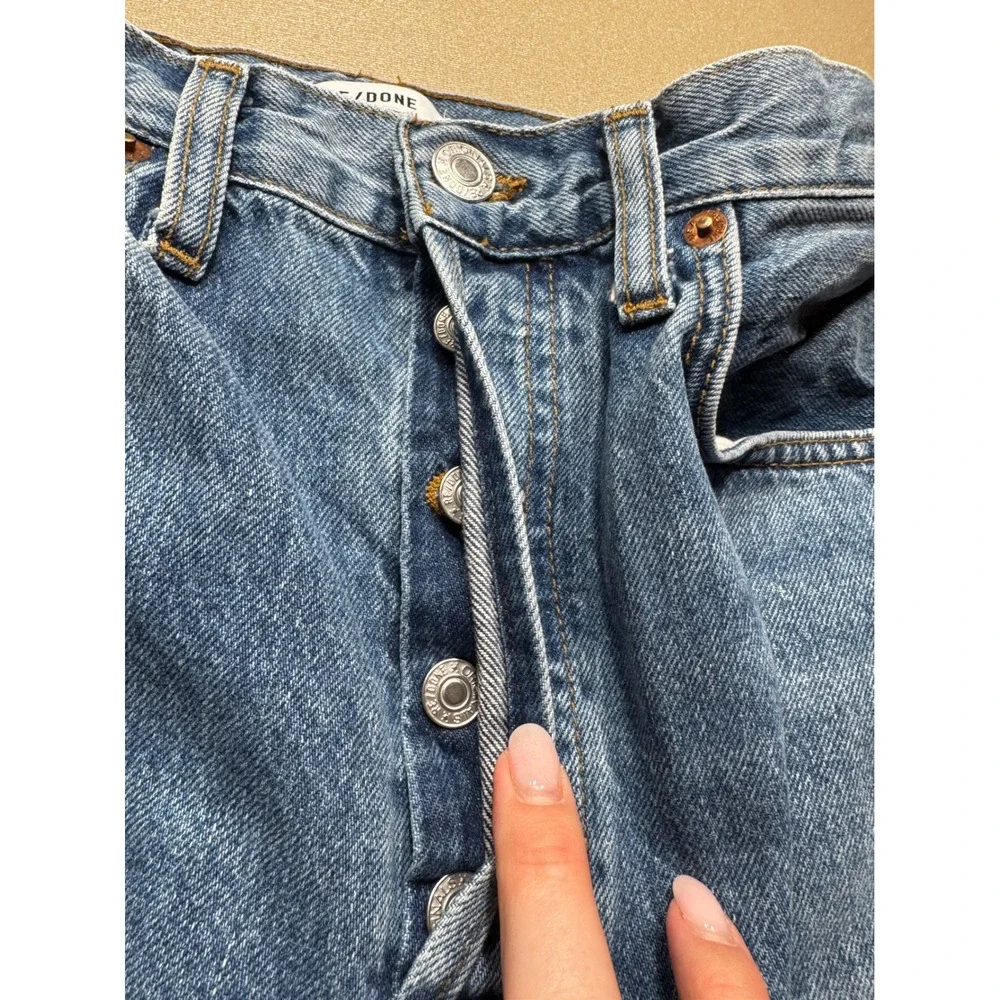 RE/DONE Originals High Rise Straight Leg Jeans‎ Medium Vain Blue Raw Hem 28